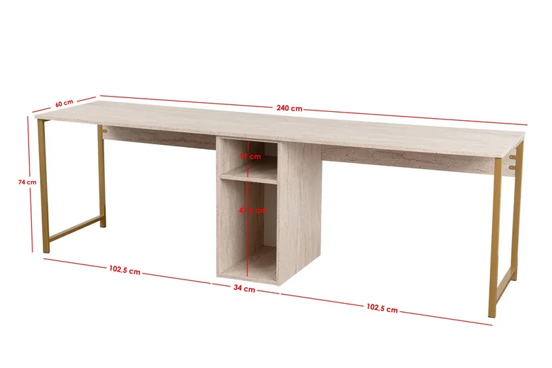 Hu Skrivebord 60x240 cm - Beige/Gull - Møbler - Bord - Kontorbord - Skrivebord
