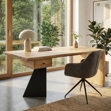 Ivoena Skrivebord 180 cm - Naturfarget akasie/svart - Møbler - Bord - Kontorbord - Skrivebord