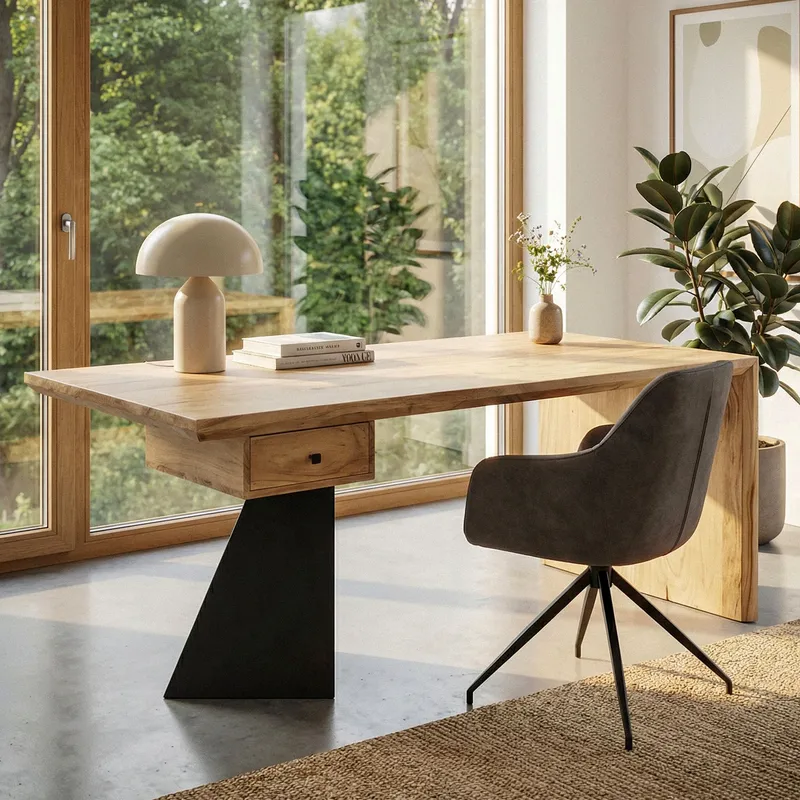 Ivoena Skrivebord 180 cm - Naturfarget akasie/svart - Møbler - Bord - Kontorbord - Skrivebord