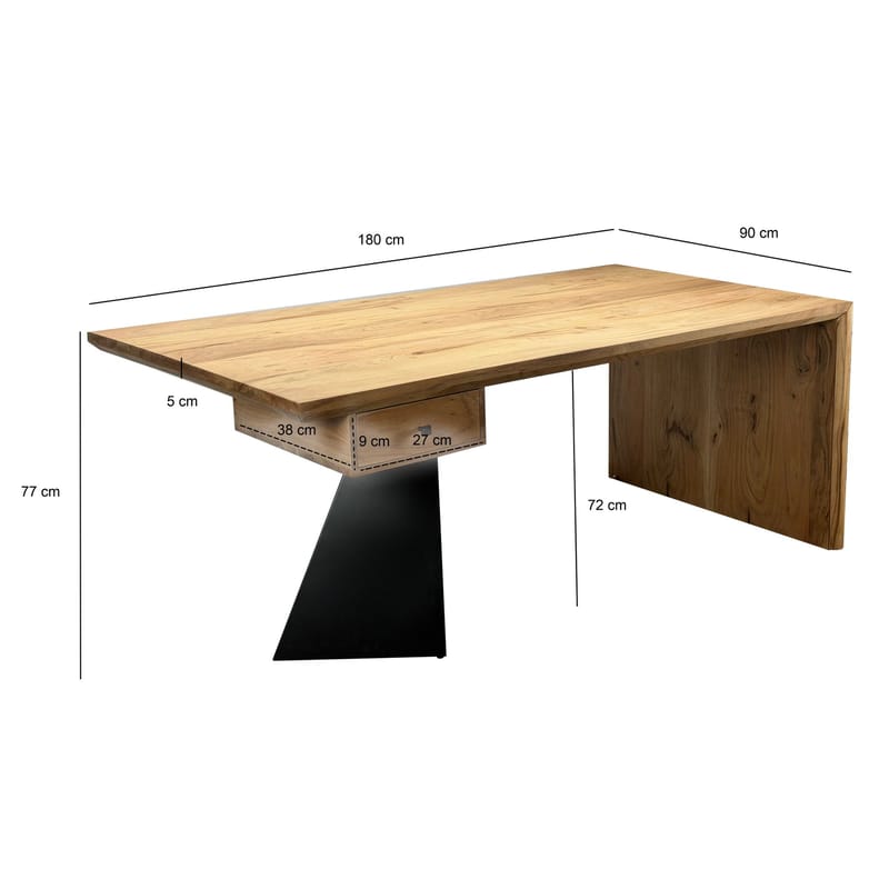 Ivoena Skrivebord 180 cm - Naturfarget akasie/svart - Møbler - Bord - Kontorbord - Skrivebord
