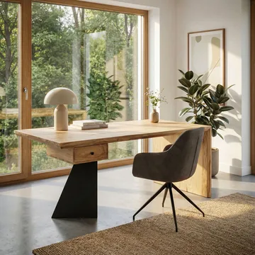 Ivoena Skrivebord 180 cm - Naturfarget akasie/svart - Møbler - Bord - Kontorbord - Skrivebord