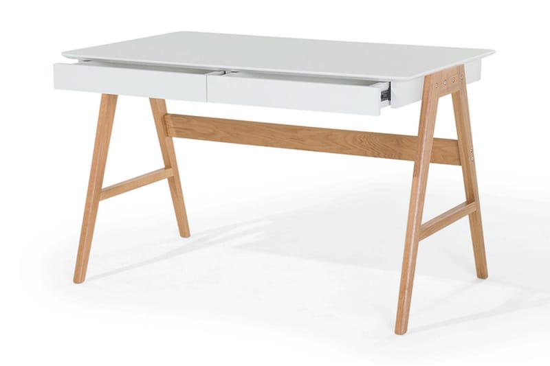 Jahnyia Skrivebord 120 cm med Oppbevaring 2 Skuffer - Hvit/Eik - Skrivebord