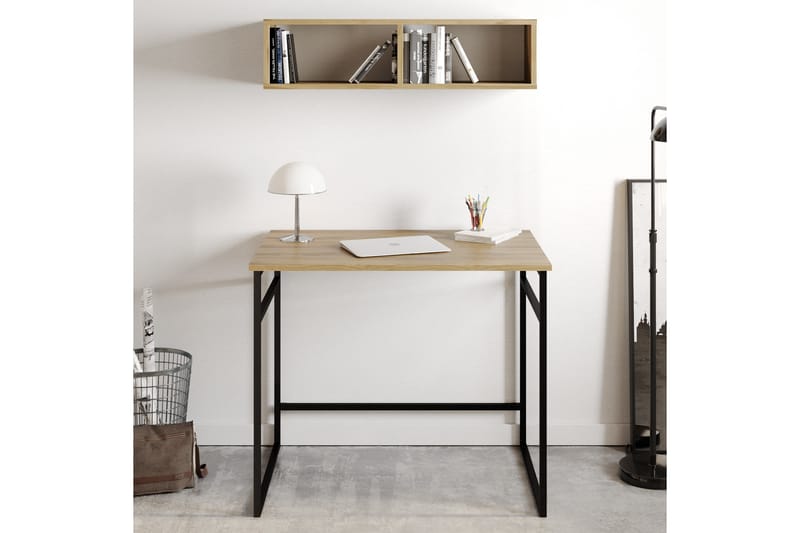 Klingbo Skrivebord 90 cm med Oppbevaring Vegghylle - Brun - Skrivebord