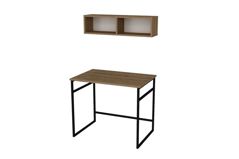 Klingbo Skrivebord 90 cm med Oppbevaring Vegghylle - Brun - Skrivebord