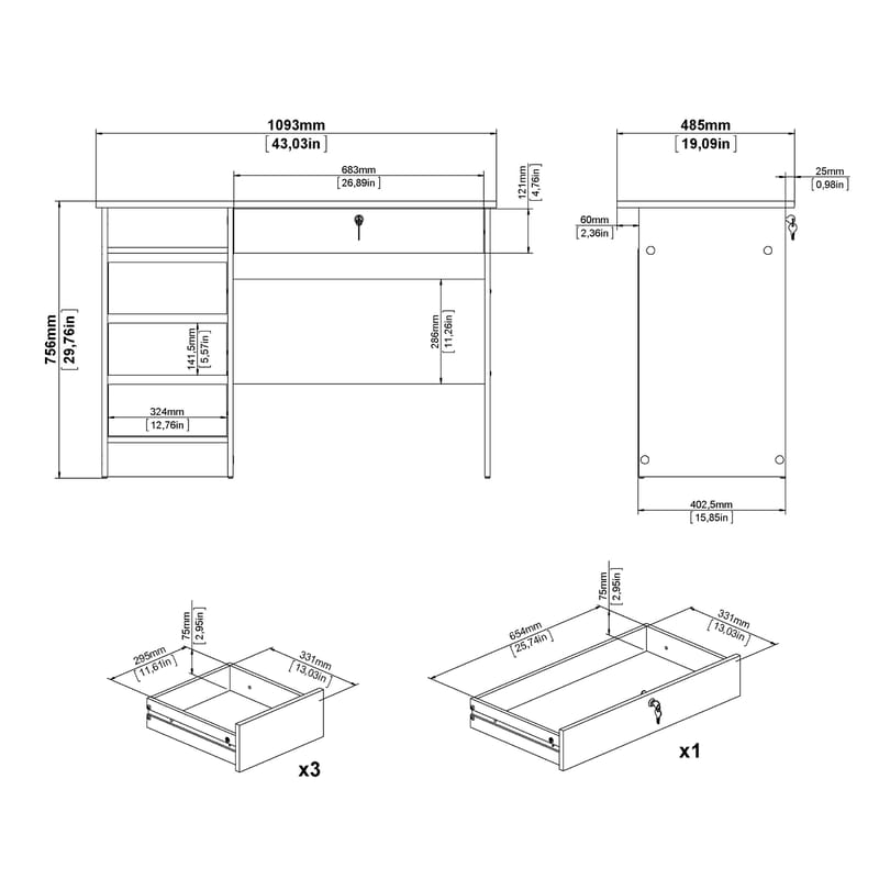Klintberg Skrivebord 109x48x76 cm - Møbler - Bord - Kontorbord - Skrivebord