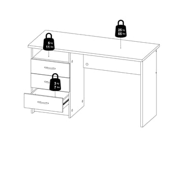 Klintberg Skrivebord med 3 skuffer 120x48x73 cm - Møbler - Bord - Kontorbord - Skrivebord