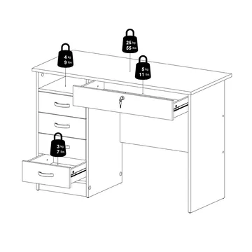 Klintberg Skrivebord med 5 skuffer 109x48x76 cm - Møbler - Bord - Kontorbord - Skrivebord
