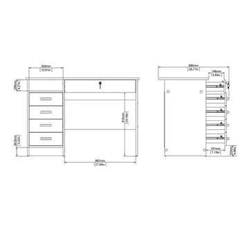 Klintberg Skrivebord med 5 skuffer 109x48x76 cm - Møbler - Bord - Kontorbord - Skrivebord