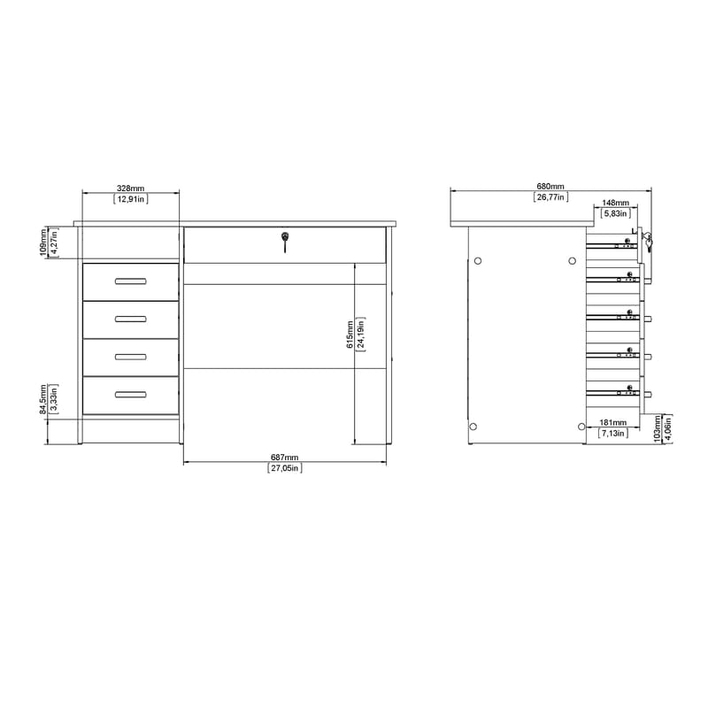 Klintberg Skrivebord med 5 skuffer 109x48x76 cm - Møbler - Bord - Kontorbord - Skrivebord