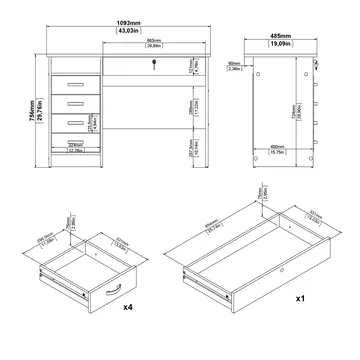 Klintberg Skrivebord med 5 skuffer 109x48x76 cm - Møbler - Bord - Kontorbord - Skrivebord