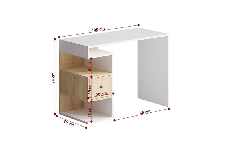 Kryna Skrivebord 45x100 cm - Rødfarget tre/Hvit - Møbler - Bord - Kontorbord - Skrivebord