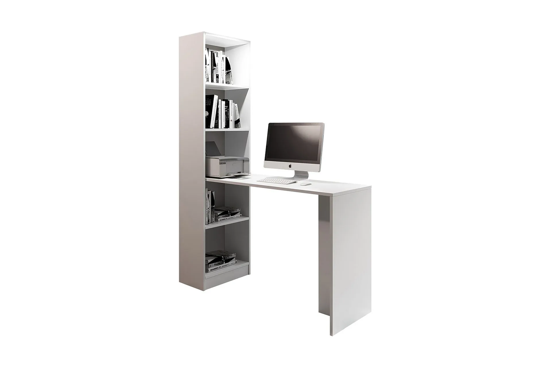 Kylien Skrivebord 125 cm LED-belysning med Bokhylle Hvit LED - Hvit
