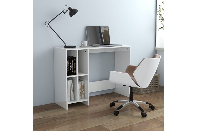 Laptopbord høyglans hvit 102,5x35x75 cm sponplater - Hvit - Møbler - Bord - Kontorbord - Skrivebord
