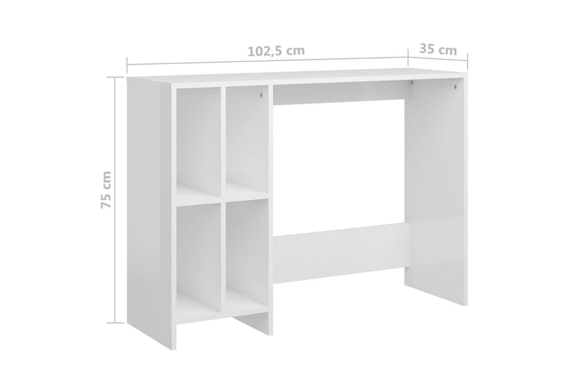 Laptopbord høyglans hvit 102,5x35x75 cm sponplater - Hvit - Møbler - Bord - Kontorbord - Skrivebord