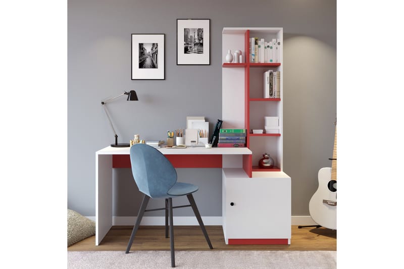 Leiderdrop Skrivebord 170 cm - Hvit / Rød - Skrivebord