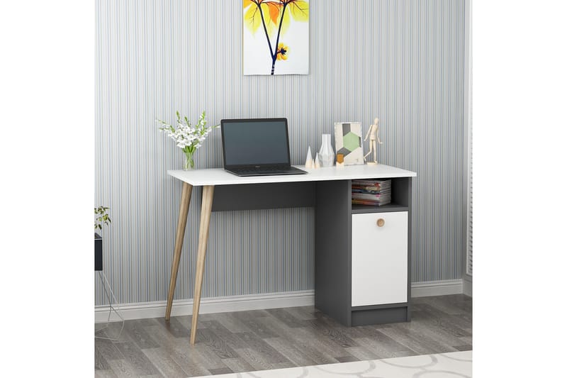 Leidon Skrivebord 110 cm - Hvit/Antrasitt - Skrivebord