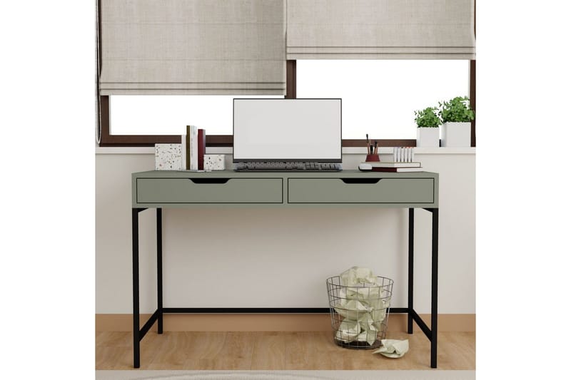 Loryn Skrivebord 120 cm med Oppbevaring og Skuffer i Malt Tre - Grønn - Møbler - Bord - Kontorbord - Skrivebord