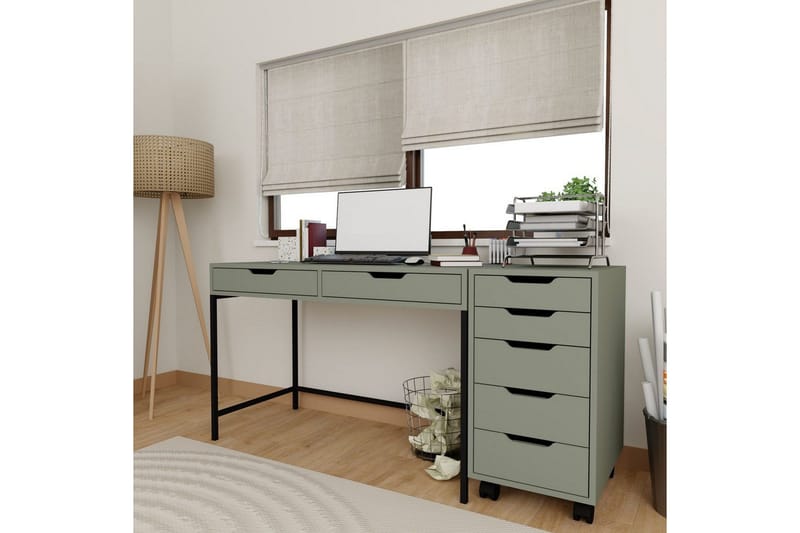 Loryn Skrivebord 120 cm med Skuffer og Hjul i Malt Tre - Grønn - Møbler - Bord - Kontorbord - Skrivebord