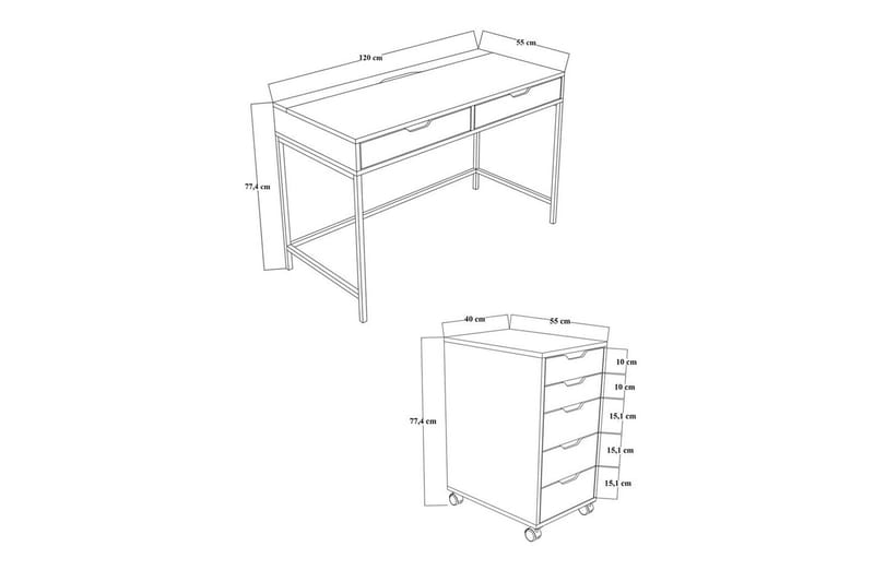 Loryn Skrivebord 120 cm med Skuffer og Hjul i Malt Tre - Grønn - Møbler - Bord - Kontorbord - Skrivebord