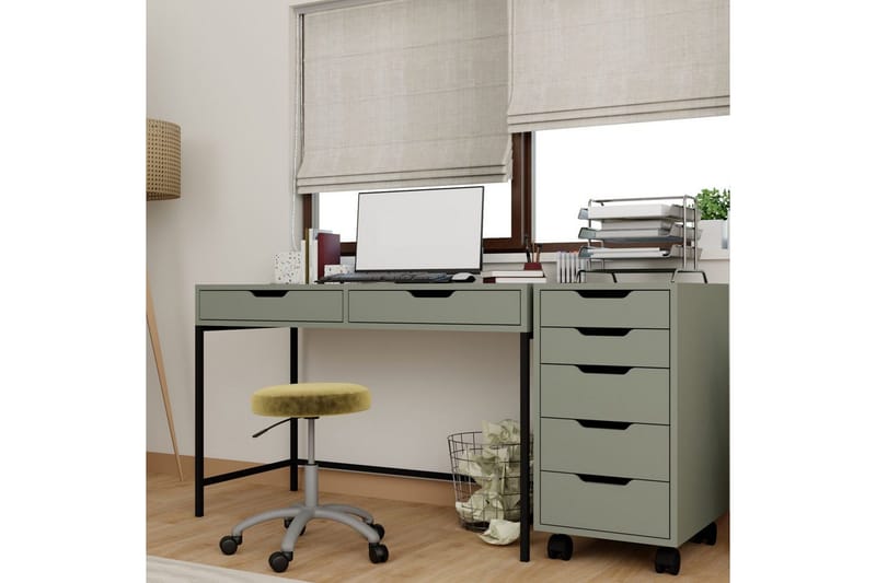 Loryn Skrivebord 120 cm med Skuffer og Hjul i Malt Tre - Grønn - Møbler - Bord - Kontorbord - Skrivebord