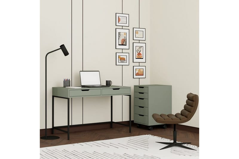 Loryn Skrivebord 120 cm med Skuffer og Hjul i Malt Tre - Grønn - Møbler - Bord - Kontorbord - Skrivebord