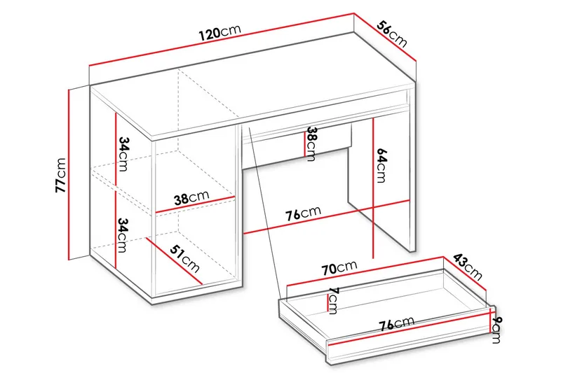 Metropolitan Skrivebord 120x56 cm - Brun/Hvit/Lysegrå/Sort - Møbler - Bord - Kontorbord - Skrivebord