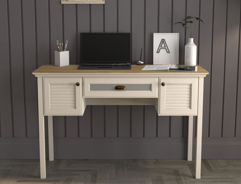 Nenora Skrivebord 132 cm - Krem, eik, grå - Møbler - Bord - Kontorbord - Skrivebord