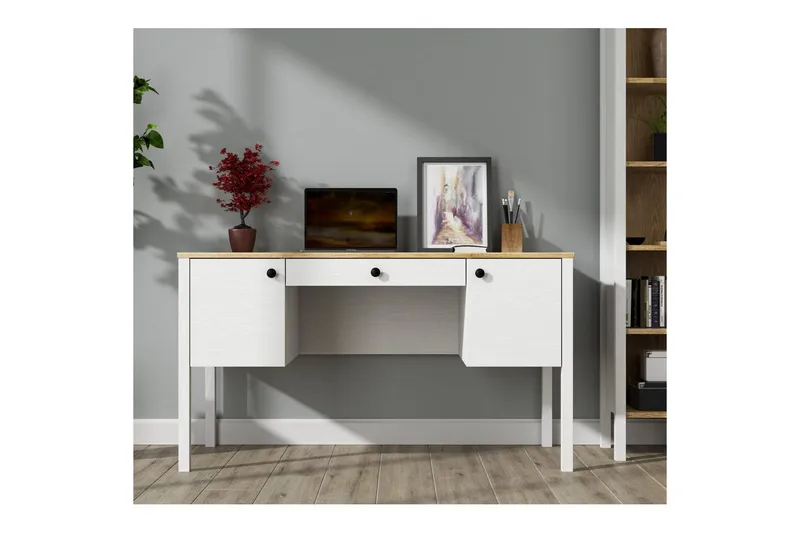 Omryn Skrivebord 60x132 cm - Natur/Hvit - Møbler - Bord - Kontorbord - Skrivebord