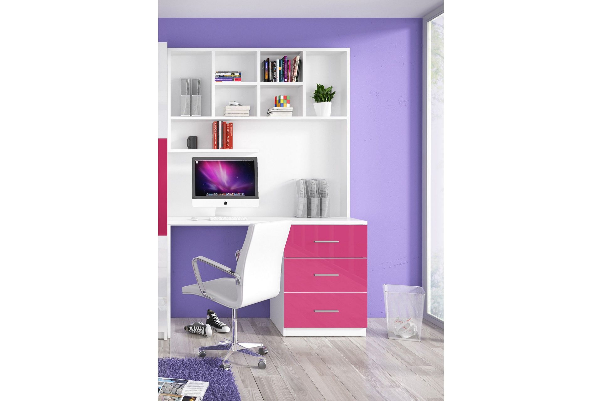 Padella Oppbevaringsskap med Hylle og Skrivebord 120 cm - Rosa