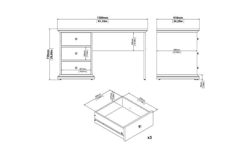 Paris skrivebord 130 cm - Hvit - Møbler - Bord - Kontorbord - Skrivebord