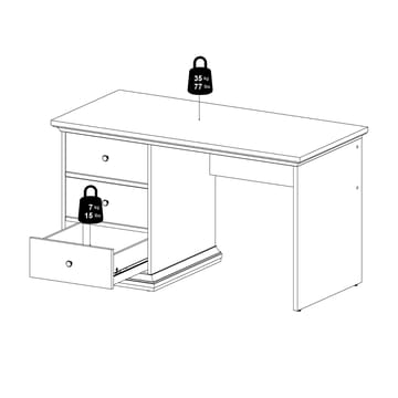 Paris Skrivebord 130 cm med Oppbevaring og Skuffer i Malt Tre - Hvit - Møbler - Bord - Kontorbord - Skrivebord