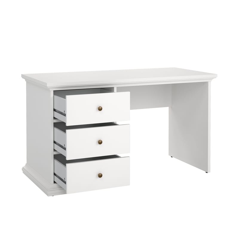 Paris Skrivebord 130 cm med Oppbevaring og Skuffer i Malt Tre - Hvit - Møbler - Bord - Kontorbord - Skrivebord
