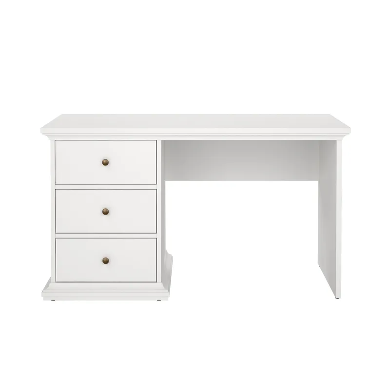 Paris Skrivebord 130 cm med Oppbevaring og Skuffer i Malt Tre - Hvit - Møbler - Bord - Kontorbord - Skrivebord
