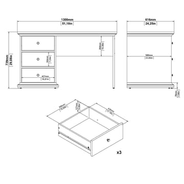 Paris Skrivebord 130 cm med Oppbevaring og Skuffer i Malt Tre - Hvit - Møbler - Bord - Kontorbord - Skrivebord