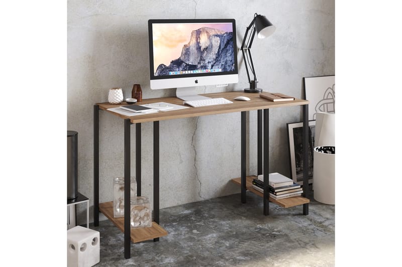 Pinnarp Skrivebord 125 cm med Oppbevaring 2 Hyller - Natur/Svart - Skrivebord
