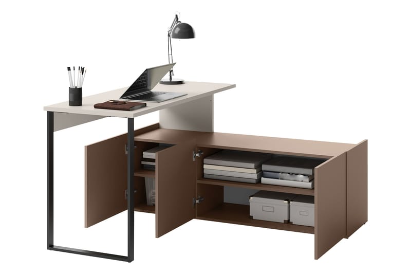 Sigmana Skrivebord 260x55 cm - Lys Grå/Brun - Møbler - Bord - Kontorbord - Skrivebord