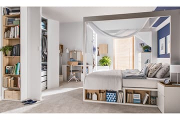 4You Skrivebordsskiva 142 cm med Oppbevaringshylle Hvit/Natu - VOX - Møbler - Bord - Kontorbord - Skrivebord