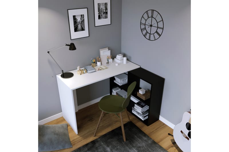 Akyurt Hjørneskrivebord 120 cm med Oppbevaring - Hvit/Svart - Møbler - Bord - Kontorbord - Skrivebord