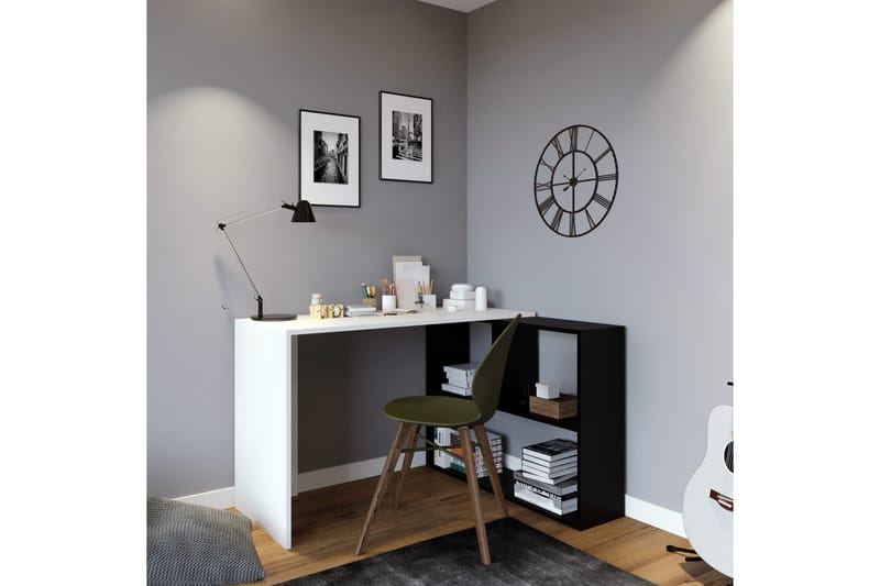 Akyurt Hjørneskrivebord 120 cm med Oppbevaring - Hvit/Svart - Møbler - Bord - Kontorbord - Skrivebord
