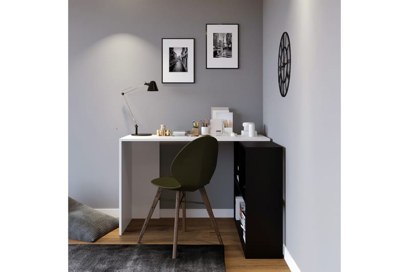 Akyurt Hjørneskrivebord 120 cm med Oppbevaring - Hvit/Svart - Møbler - Bord - Kontorbord - Skrivebord