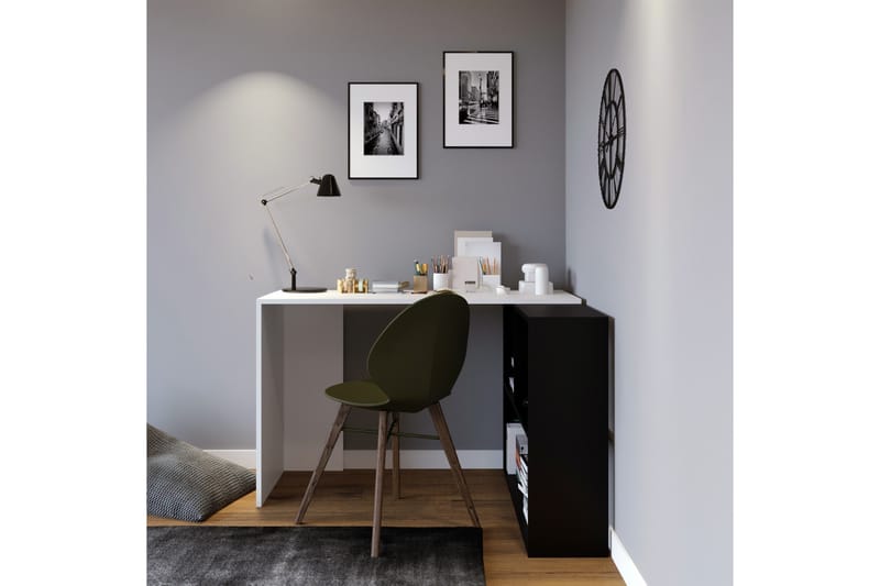 Akyurt Hjørneskrivebord 120 cm med Oppbevaring - Hvit/Svart - Skrivebord
