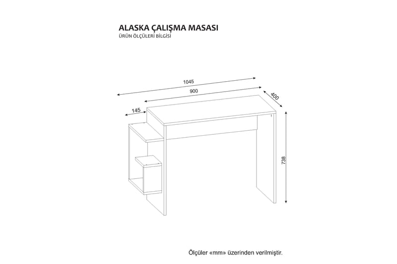 Alaswa Skrivebord 104 cm med Oppbevaring Sidehylle - Hvit - Skrivebord
