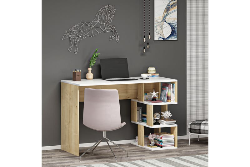Alfered Skrivebord 110 cm - Hvit/Natur - Møbler - Bord - Kontorbord - Skrivebord