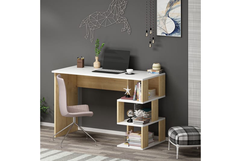 Alfered Skrivebord 110 cm - Hvit/Natur - Møbler - Bord - Kontorbord - Skrivebord