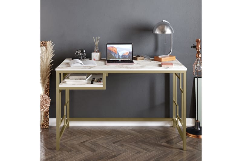 Amsberg Skrivebord 120 cm med Oppbevaringshylle - Gull - Møbler - Bord - Kontorbord - Skrivebord