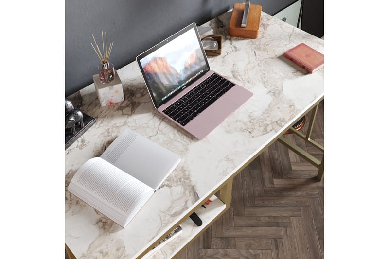 Amsberg Skrivebord 120 cm med Oppbevaringshylle - Gull - Skrivebord