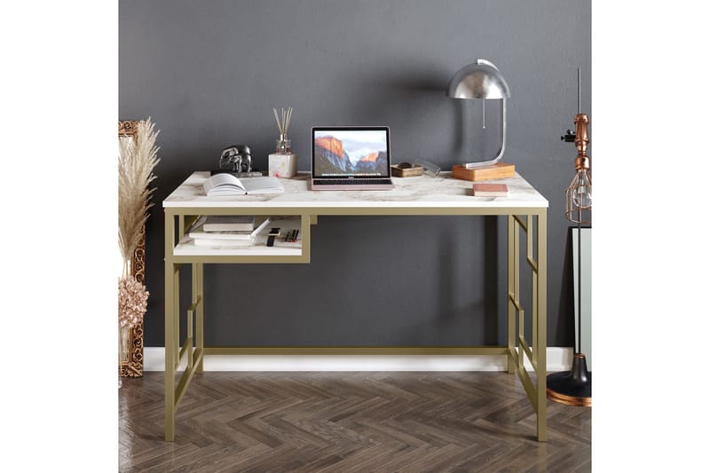 Amsberg Skrivebord 120 cm med Oppbevaringshylle - Gull - Møbler - Bord - Kontorbord - Skrivebord