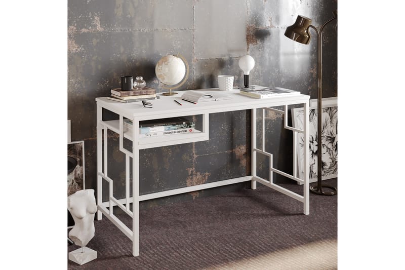 Amsberg Skrivebord 120 cm med Oppbevaringshylle - Hvit - Møbler - Bord - Kontorbord - Skrivebord