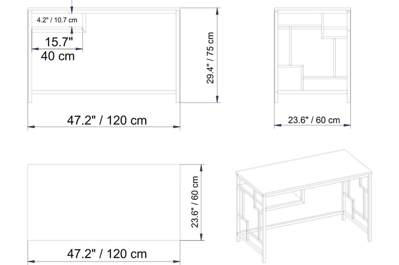 Amsberg Skrivebord 120 cm med Oppbevaringshylle - Hvit - Skrivebord