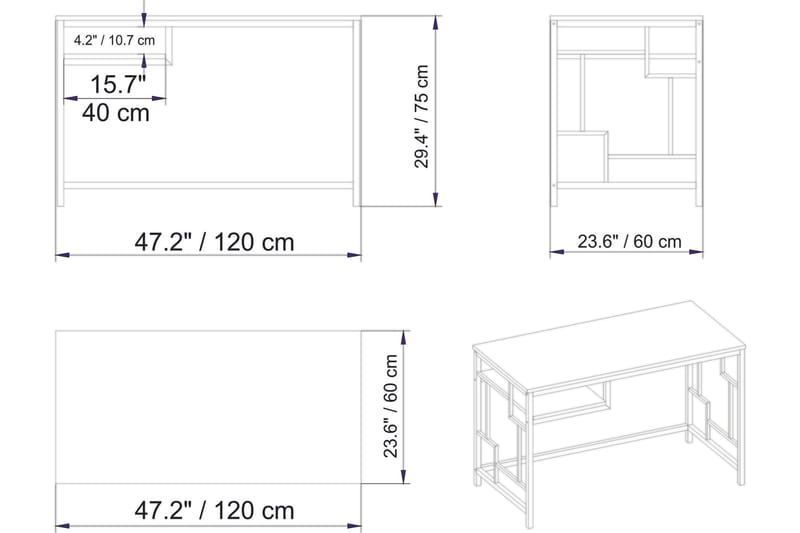 Amsberg Skrivebord 120 cm med Oppbevaringshylle - Hvit - Møbler - Bord - Kontorbord - Skrivebord